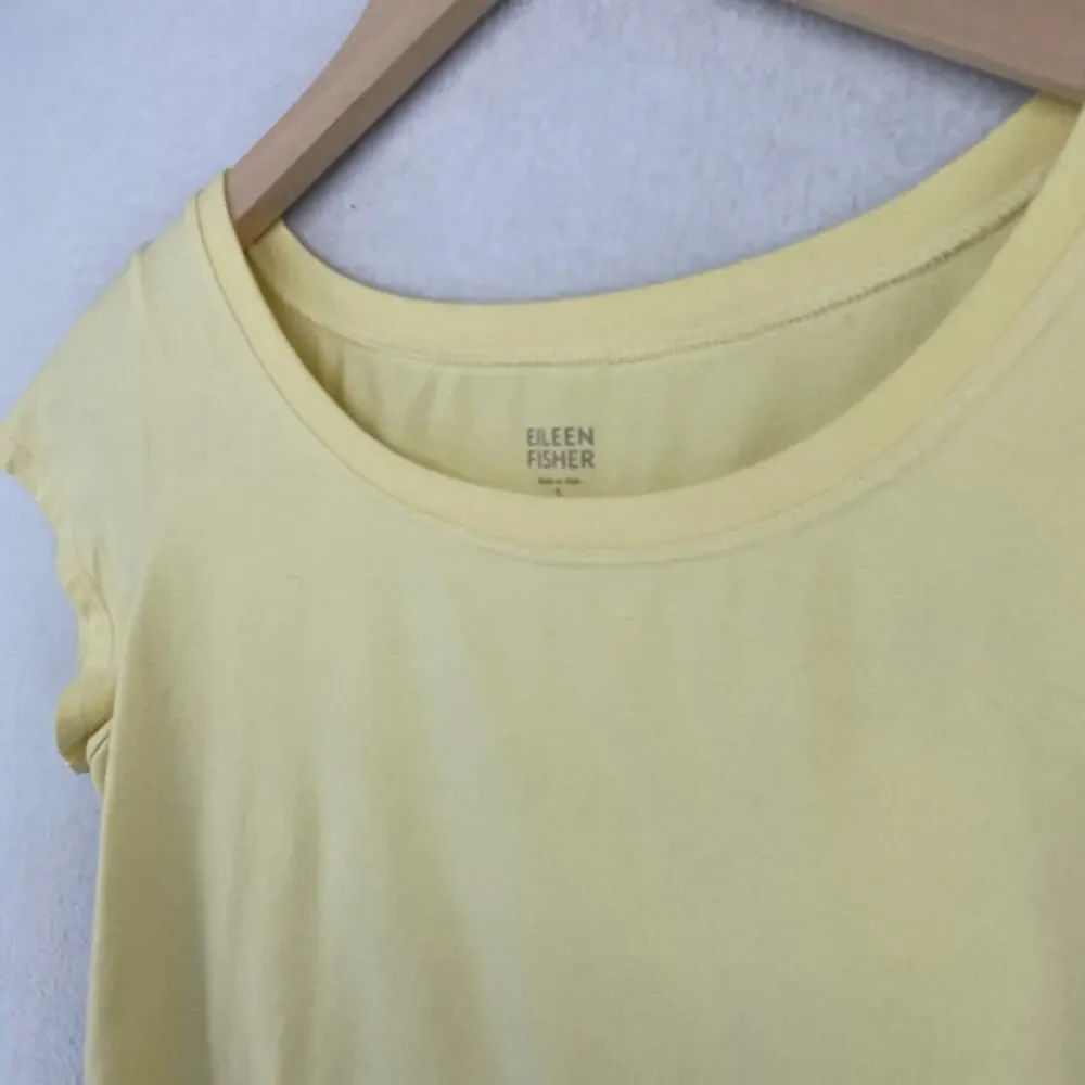 EILEEN FISHER Top S Stretch Organic Cotton Scoop Neck Cap Sleeve Yellow USA - Picture 4 of 13